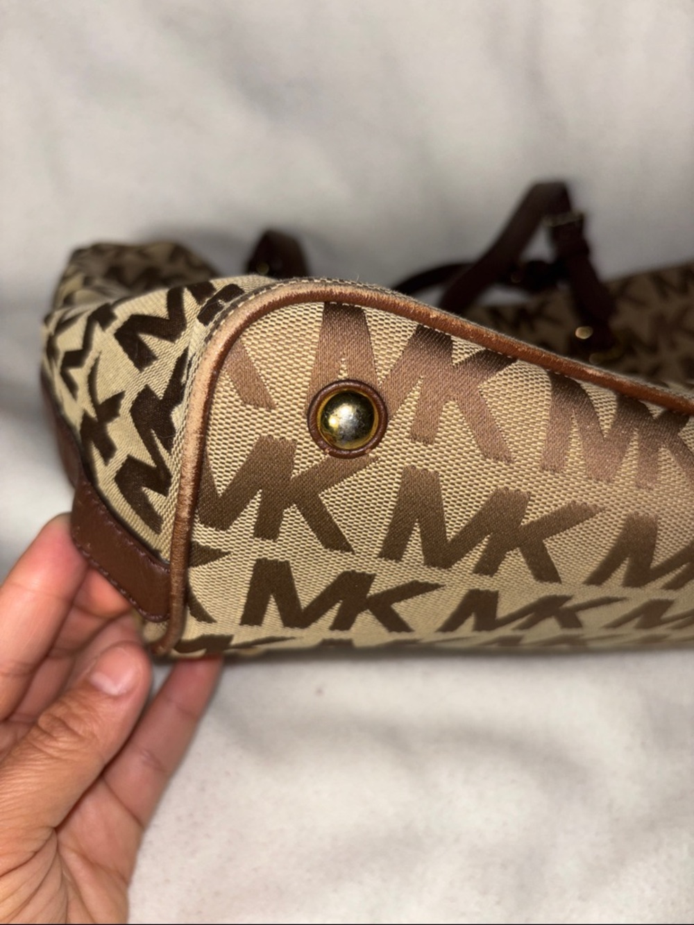 Michael Kors Brown and Tan MK Logo Tote - Picture 8 of 12